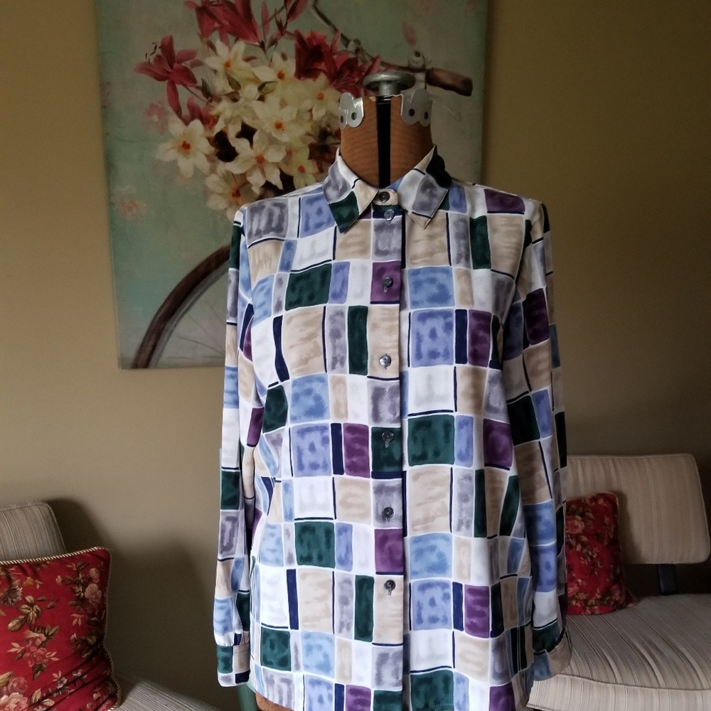 70's Watercolor Square Long Sleeve Button up